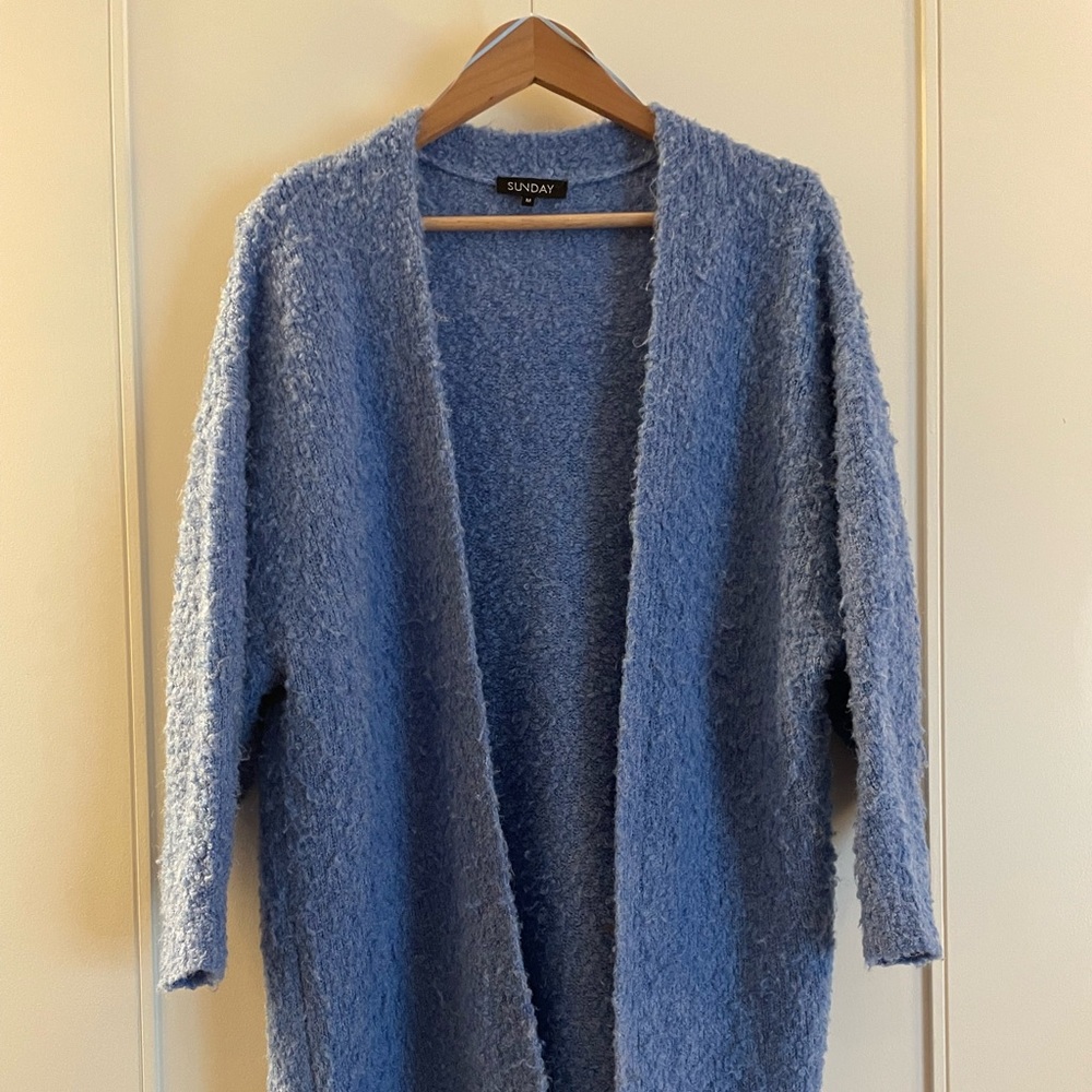 "SUNDAY" COZY BABLY BLUE CARDIGAN, Size Medium